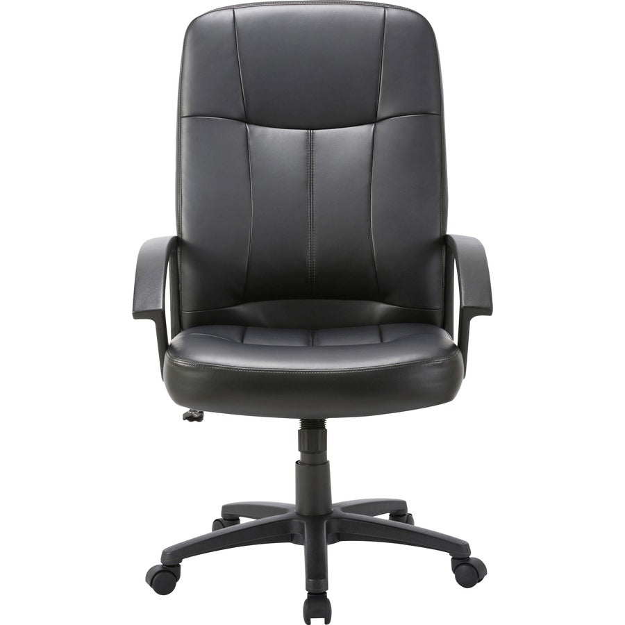 Lorell Chadwick Series Executive High-Back Chair - Black Leather Seat - Black Frame - 5-star Base - Black - 1 Each