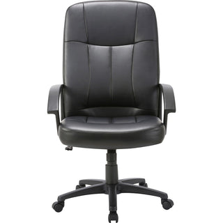 Lorell Chadwick Series Executive High-Back Chair - Black Leather Seat - Black Frame - 5-star Base - Black - 1 Each