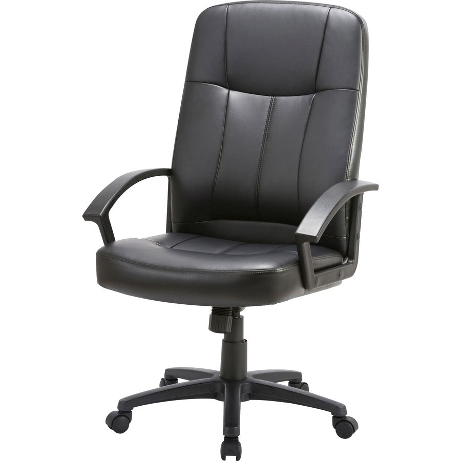 Lorell Chadwick Series Executive High-Back Chair - Black Leather Seat - Black Frame - 5-star Base - Black - 1 Each