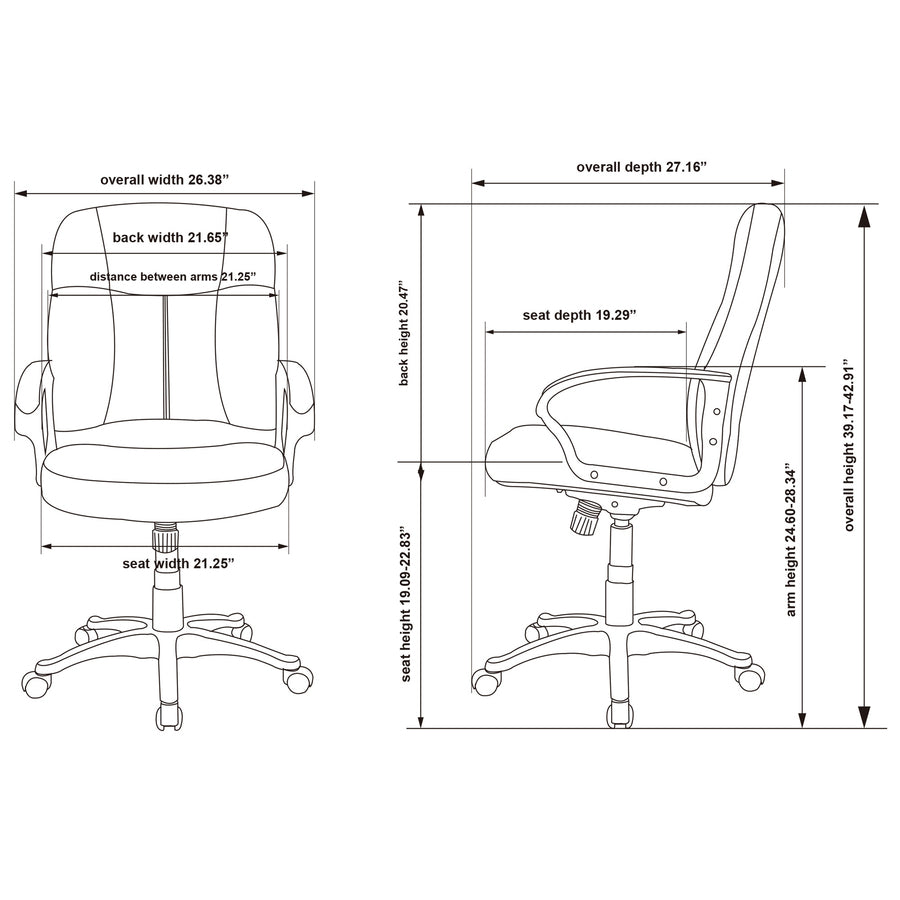 Lorell Chadwick Series Managerial Mid-Back Chair - Black Leather Seat - Black Frame - 5-star Base - Black - 1 Each
