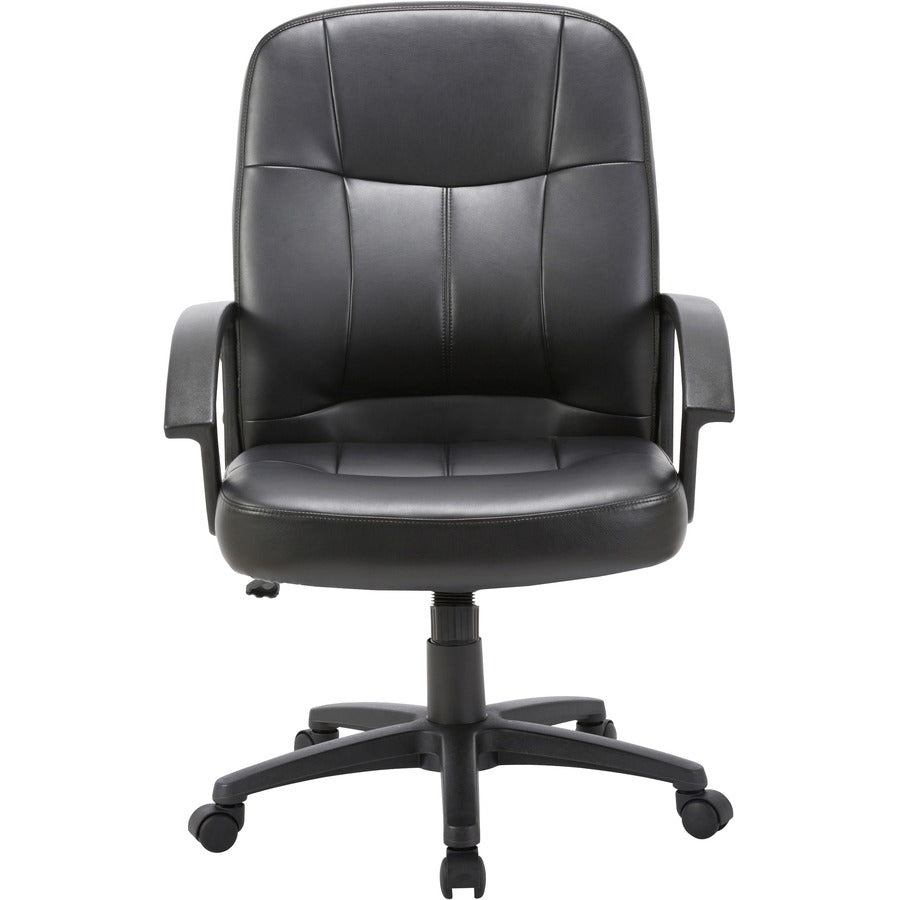 Lorell Chadwick Series Managerial Mid-Back Chair - Black Leather Seat - Black Frame - 5-star Base - Black - 1 Each