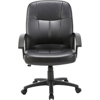 Lorell Chadwick Series Managerial Mid-Back Chair - Black Leather Seat - Black Frame - 5-star Base - Black - 1 Each