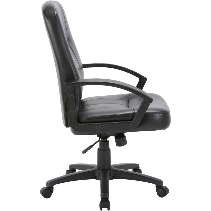 Lorell Chadwick Series Managerial Mid-Back Chair - Black Leather Seat - Black Frame - 5-star Base - Black - 1 Each