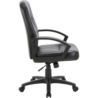 Lorell Chadwick Series Managerial Mid-Back Chair - Black Leather Seat - Black Frame - 5-star Base - Black - 1 Each
