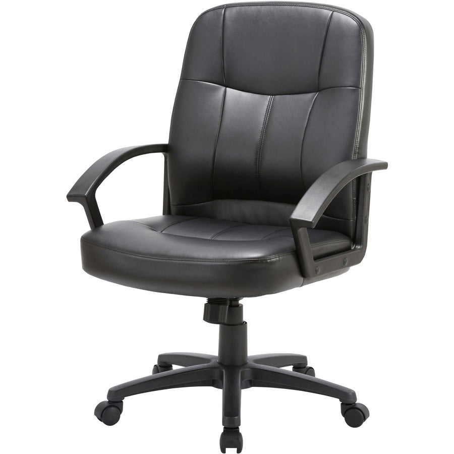 Lorell Chadwick Series Managerial Mid-Back Chair - Black Leather Seat - Black Frame - 5-star Base - Black - 1 Each