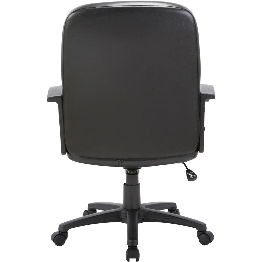 Lorell Chadwick Series Managerial Mid-Back Chair - Black Leather Seat - Black Frame - 5-star Base - Black - 1 Each