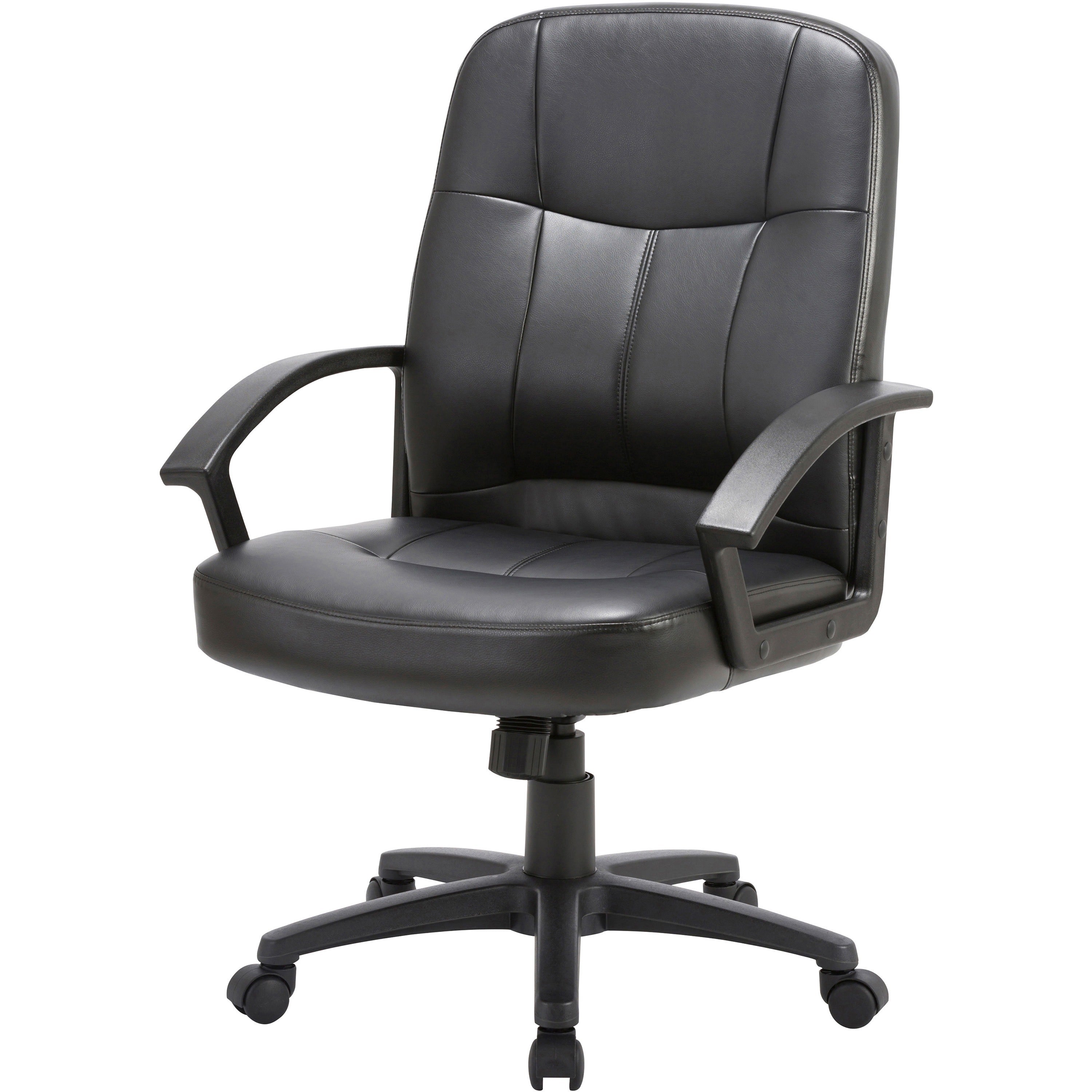 Lorell Chadwick Series Managerial Mid-Back Chair - Black Leather Seat - Black Frame - 5-star Base - Black - 1 Each - 