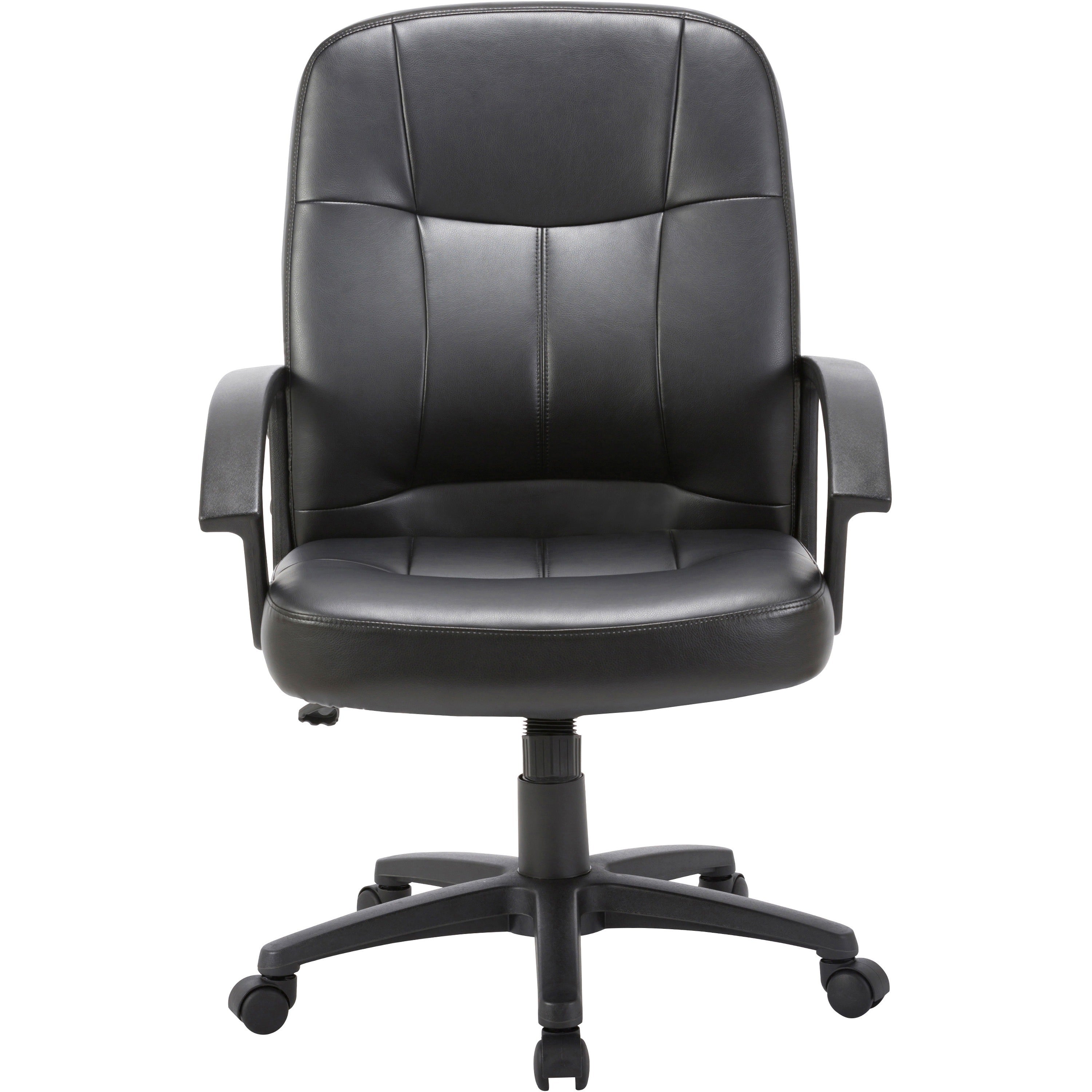 Lorell Chadwick Series Managerial Mid-Back Chair - Black Leather Seat - Black Frame - 5-star Base - Black - 1 Each - 