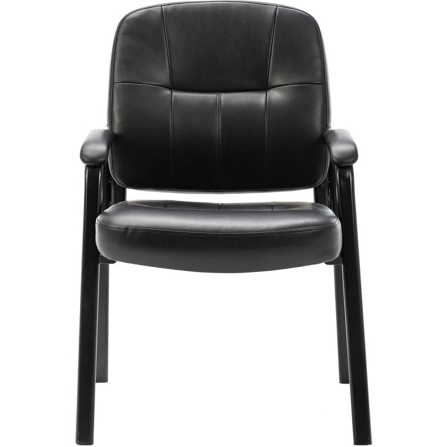 Lorell Chadwick Series Guest Chair - Black Leather Seat - Black Steel Frame - Black - Steel, Leather - 1 Each