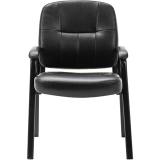 Lorell Chadwick Series Guest Chair - Black Leather Seat - Black Steel Frame - Black - Steel, Leather - 1 Each