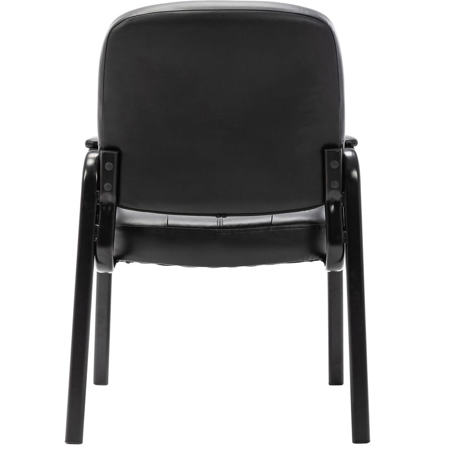 Lorell Chadwick Series Guest Chair - Black Leather Seat - Black Steel Frame - Black - Steel, Leather - 1 Each