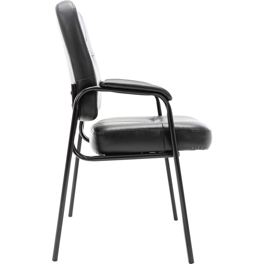 Lorell Chadwick Series Guest Chair - Black Leather Seat - Black Steel Frame - Black - Steel, Leather - 1 Each