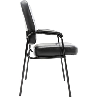 Lorell Chadwick Series Guest Chair - Black Leather Seat - Black Steel Frame - Black - Steel, Leather - 1 Each