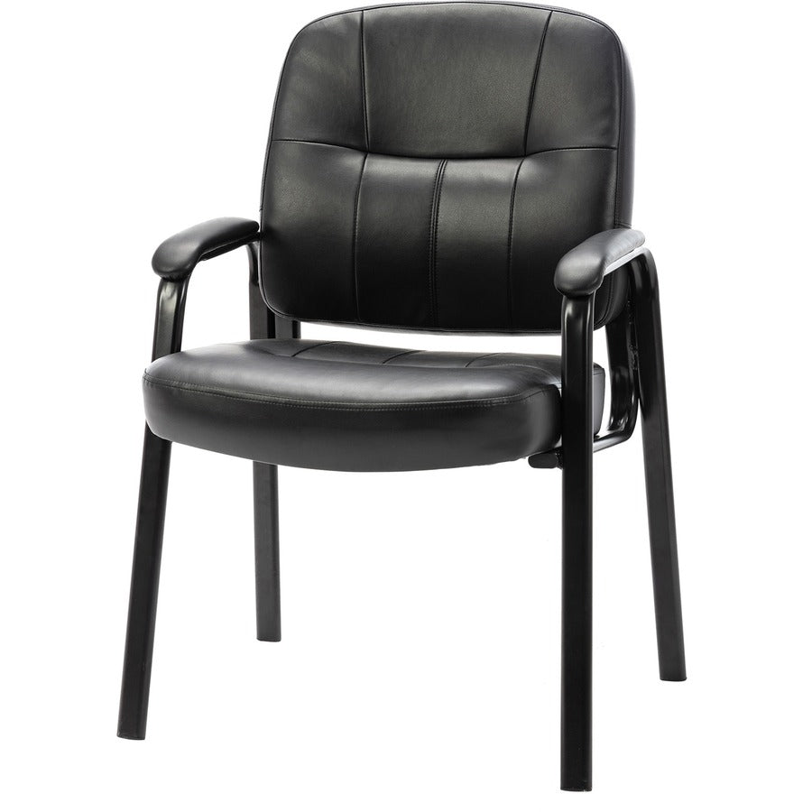 Lorell Chadwick Series Guest Chair - Black Leather Seat - Black Steel Frame - Black - Steel, Leather - 1 Each