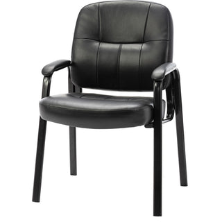 Lorell Chadwick Series Guest Chair - Black Leather Seat - Black Steel Frame - Black - Steel, Leather - 1 Each