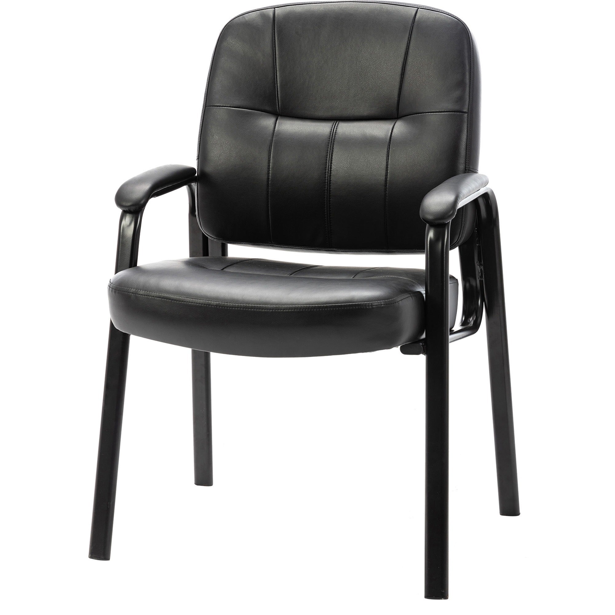 Lorell Chadwick Series Guest Chair - Black Leather Seat - Black Steel Frame - Black - Steel, Leather - 1 Each - 