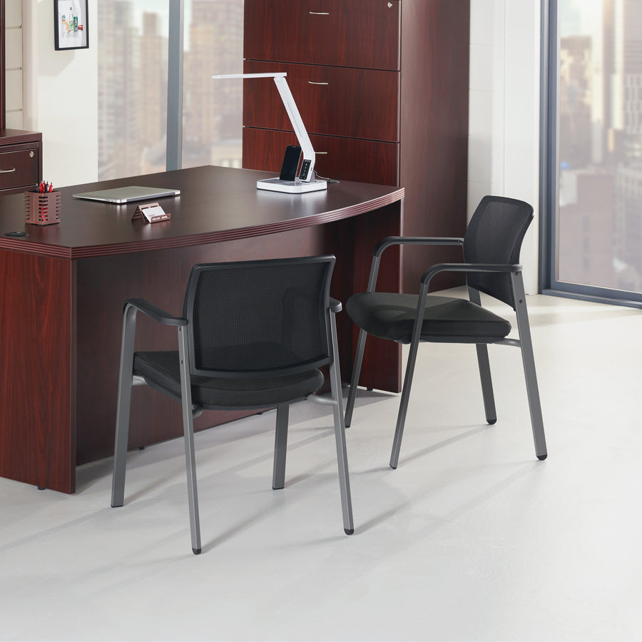 Lorell Chadwick Series Guest Chair - Black Leather Seat - Black Steel Frame - Black - Steel, Leather - 1 Each - 