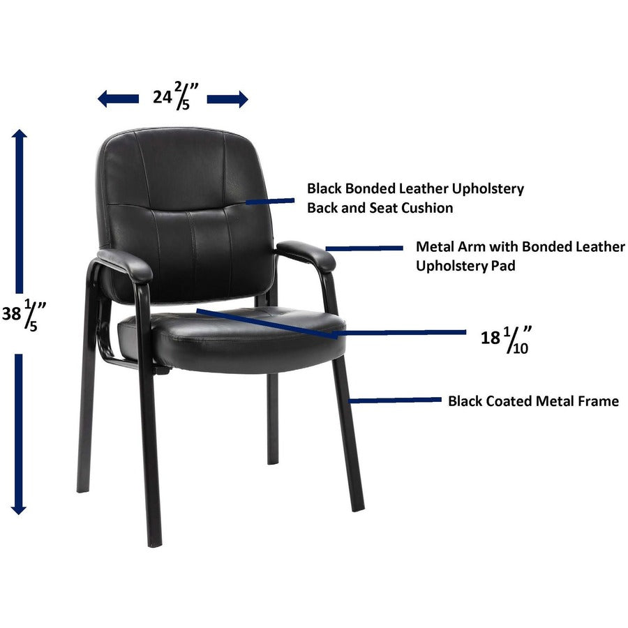 Lorell Chadwick Series Guest Chair - Black Leather Seat - Black Steel Frame - Black - Steel, Leather - 1 Each