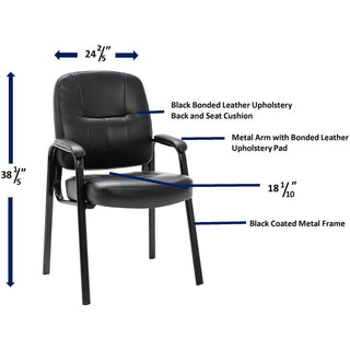 Lorell Chadwick Series Guest Chair - Black Leather Seat - Black Steel Frame - Black - Steel, Leather - 1 Each