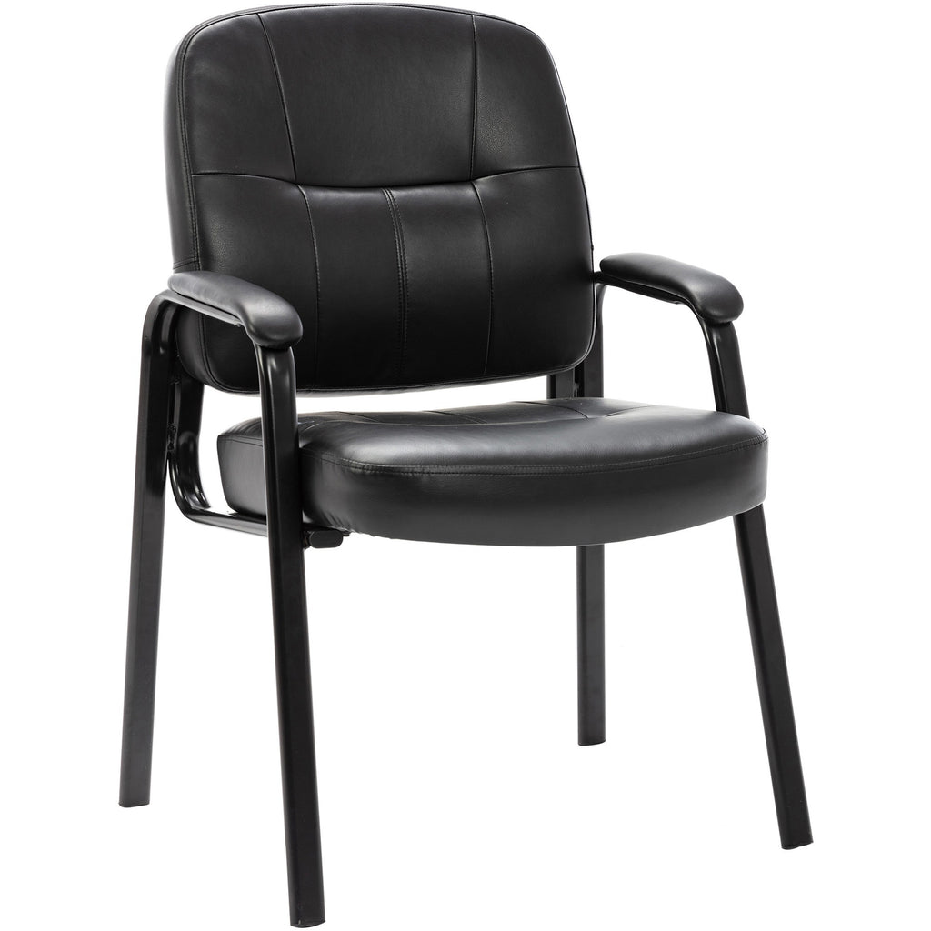 Lorell Chadwick Series Guest Chair - Black Leather Seat - Black Steel Frame - Black - Steel, Leather - 1 Each - 