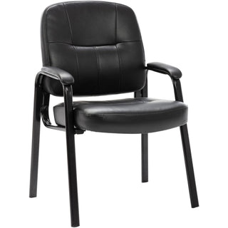 Lorell Chadwick Series Guest Chair - Black Leather Seat - Black Steel Frame - Black - Steel, Leather - 1 Each - 