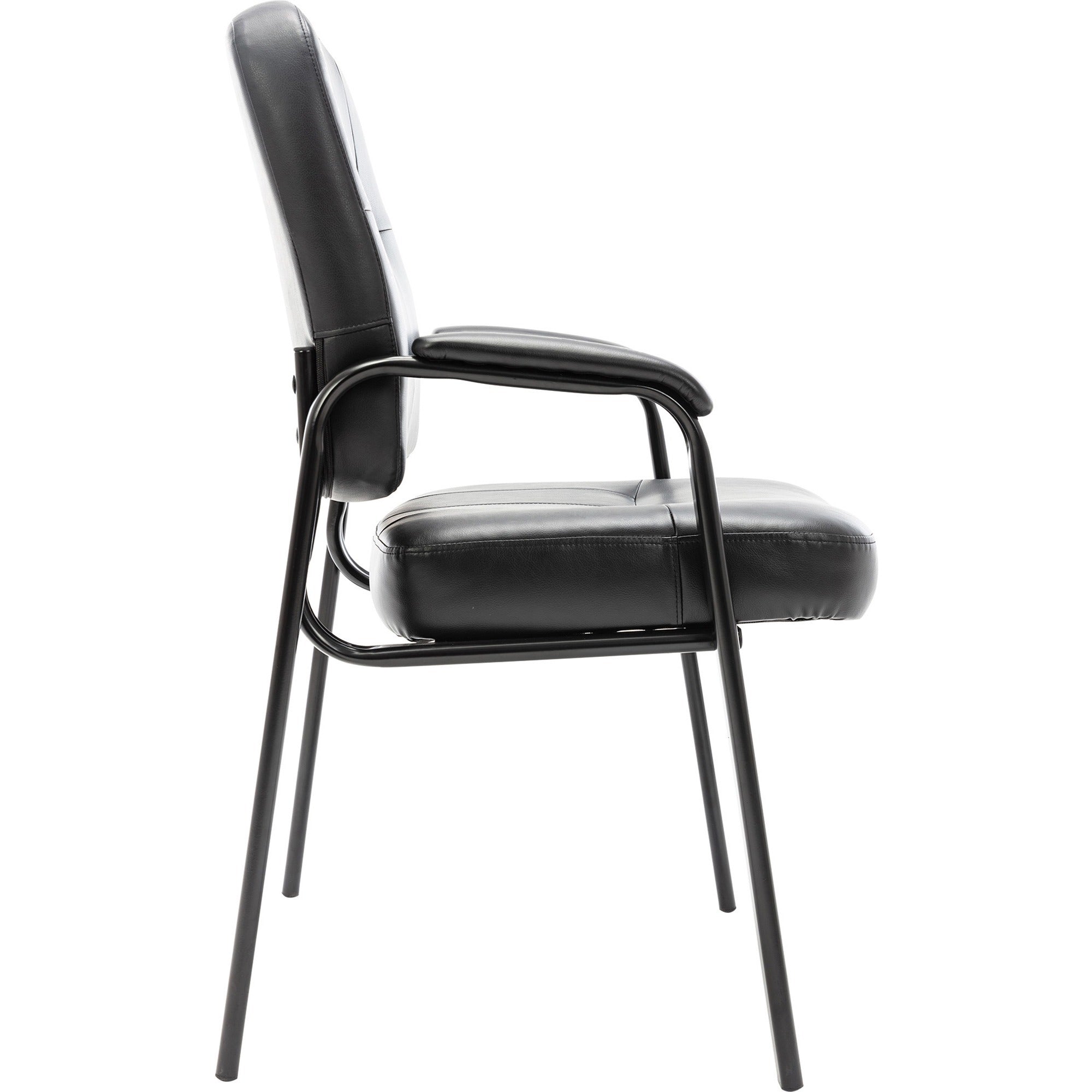 Lorell Chadwick Series Guest Chair - Black Leather Seat - Black Steel Frame - Black - Steel, Leather - 1 Each - 