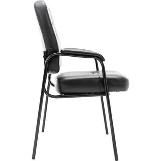 Lorell Chadwick Series Guest Chair - Black Leather Seat - Black Steel Frame - Black - Steel, Leather - 1 Each - 