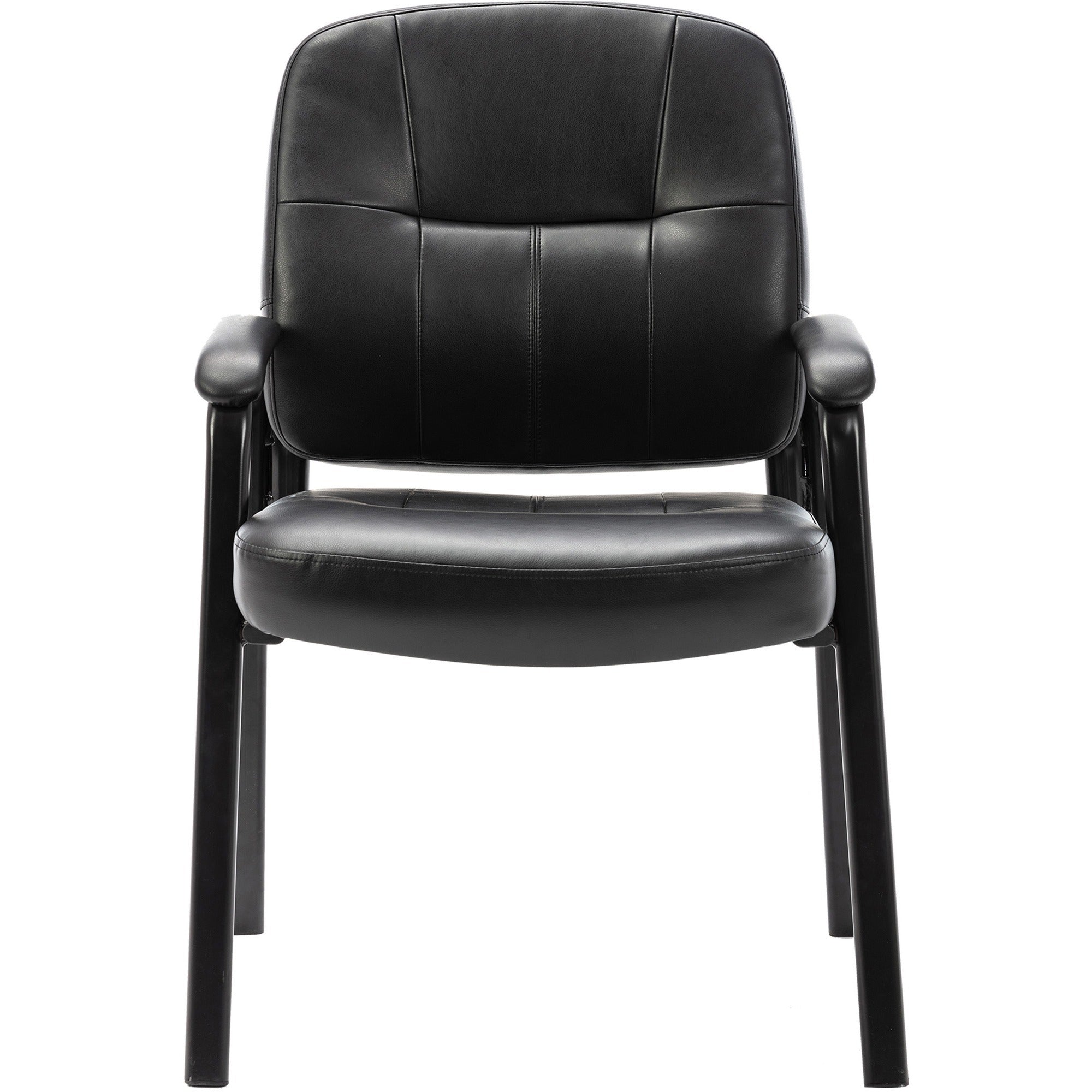 Lorell Chadwick Series Guest Chair - Black Leather Seat - Black Steel Frame - Black - Steel, Leather - 1 Each - 