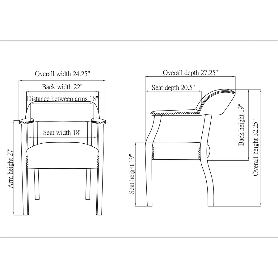 Lorell Berkeley Series Traditional Captain Side Chair - Burgundy Vinyl Seat - Hardwood Frame - Four-legged Base - Oxblood - Vinyl, Wood - 1 Each - 