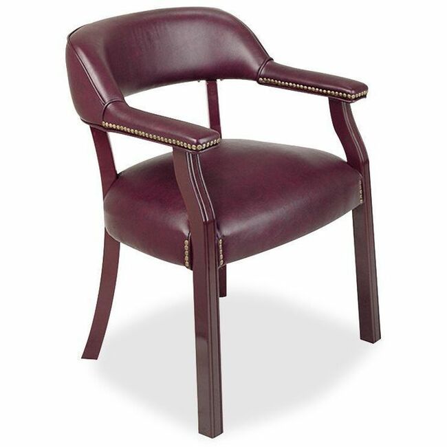 Lorell Berkeley Series Traditional Captain Side Chair - Burgundy Vinyl Seat - Hardwood Frame - Four-legged Base - Oxblood - Vinyl, Wood - 1 Each - 