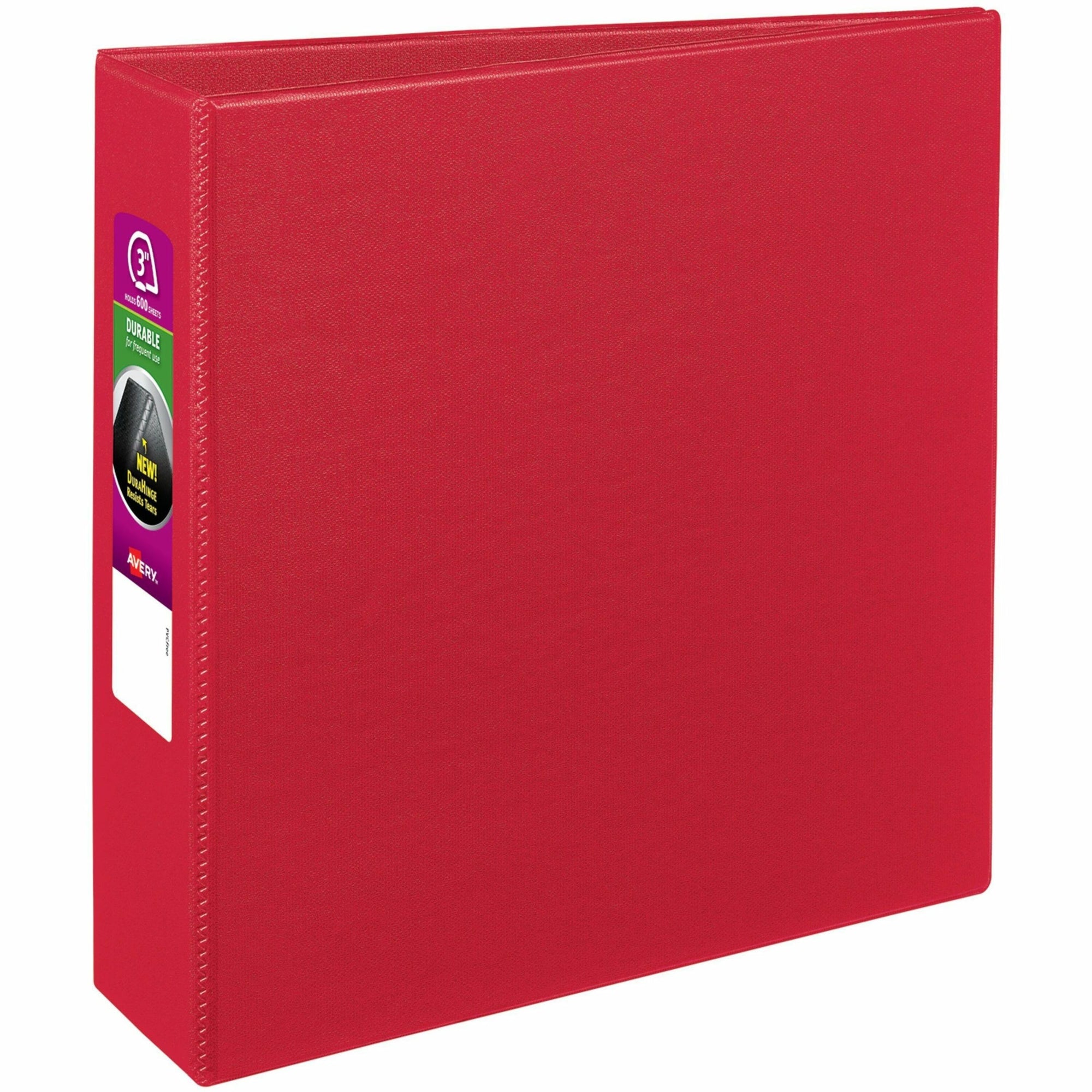 Durable Non-View Binder with DuraHinge and Slant Rings, 3 Rings, 3" Capacity, 11 x 8.5, Red