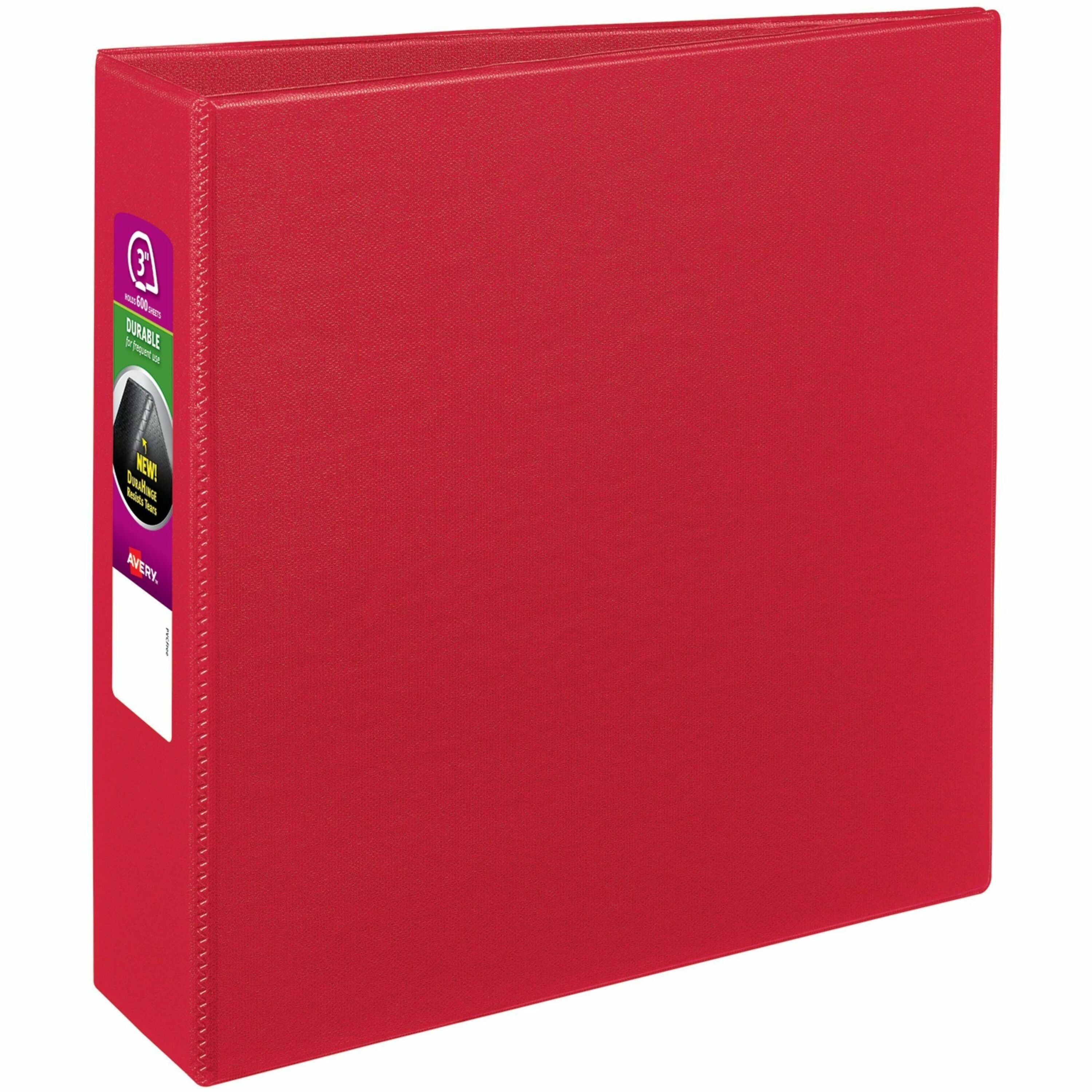 Durable Non-View Binder with DuraHinge and Slant Rings, 3 Rings, 3" Capacity, 11 x 8.5, Red