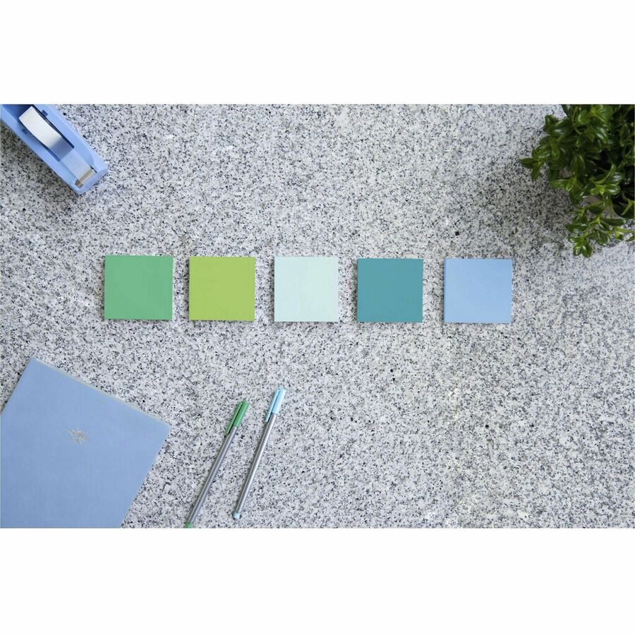 Post-it Super Sticky Recycled Notes - Oasis Color Collection - 1080 - 3" x 3" - Square - 90 Sheets per Pad - Unruled - Washed Denim, Fresh Mint, Limeade, Lucky Green, Sea Glass - Paper - Self-adhesive - 12 / Pack - Recycled - 