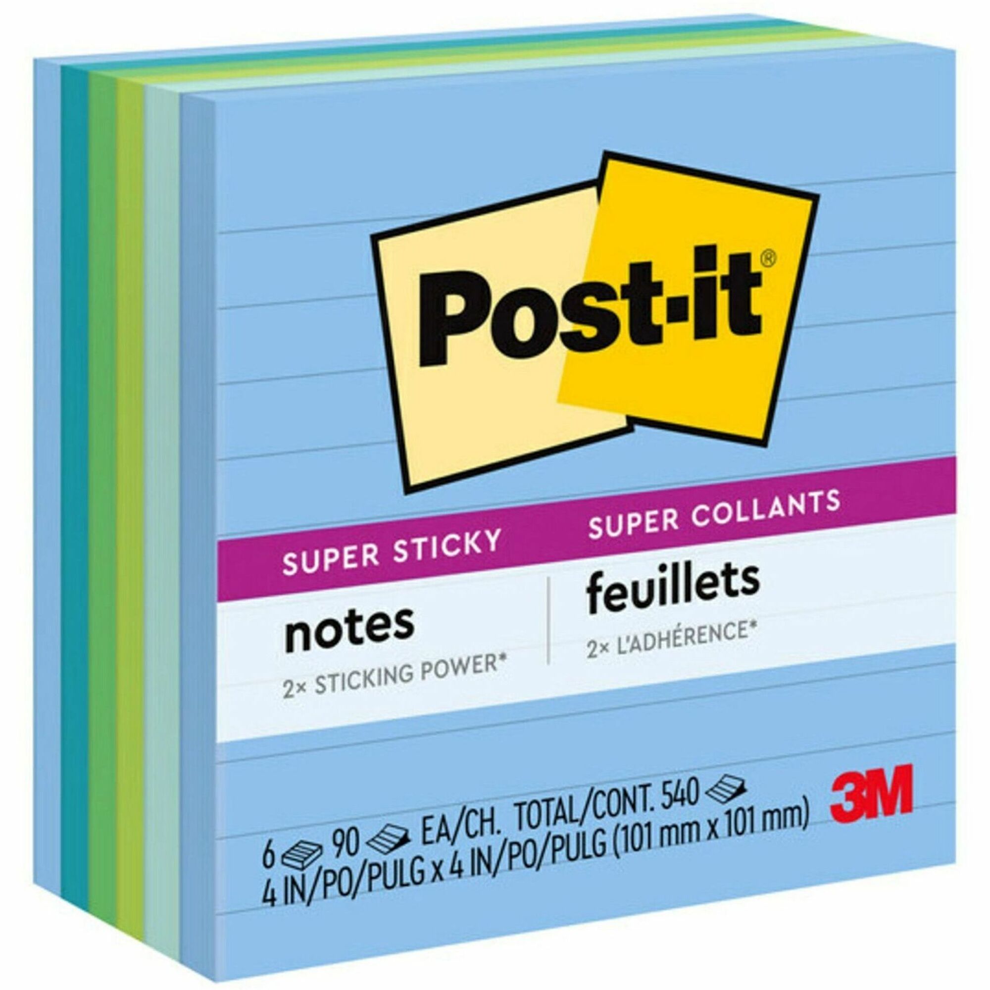 Recycled Notes in Oasis Collection Colors, Note Ruled, 4 x 4, 90 Sheets/Pad, 6 Pads/Pack