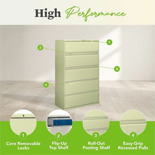 HON 800 Series Full-Pull Locking Lateral File - 5-Drawer - 42" x 19.3" x 67" - 5 x Drawer(s) - Lateral - Black - Baked Enamel