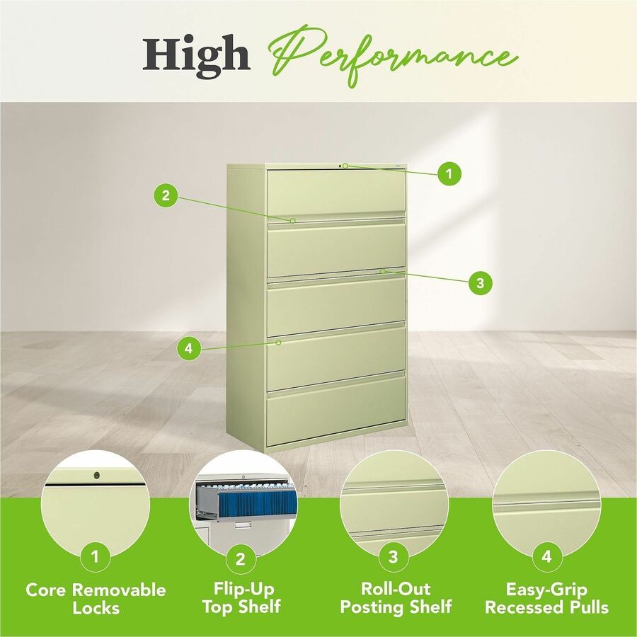 HON 800 Series Full-Pull Locking Lateral File - 5-Drawer - 42" x 19.3" x 67" - 5 x Drawer(s) - Lateral - Black - Baked Enamel