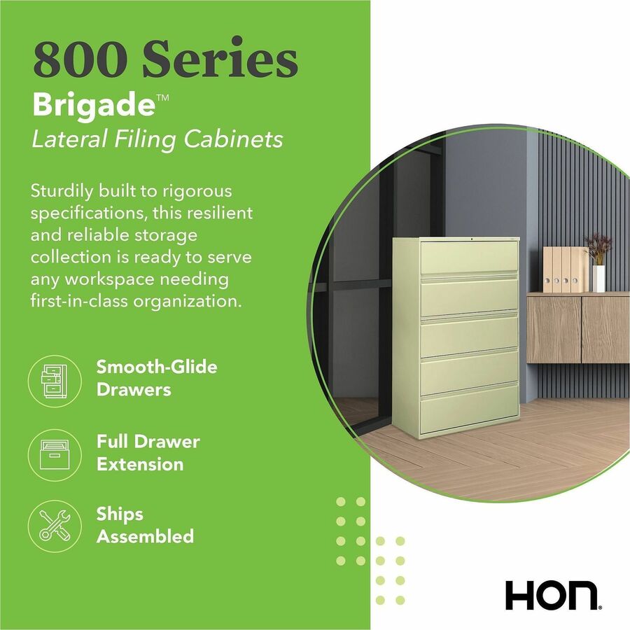 HON 800 Series Full-Pull Locking Lateral File - 5-Drawer - 42" x 19.3" x 67" - 5 x Drawer(s) - Lateral - Black - Baked Enamel