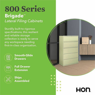 HON 800 Series Full-Pull Locking Lateral File - 5-Drawer - 42" x 19.3" x 67" - 5 x Drawer(s) - Lateral - Black - Baked Enamel