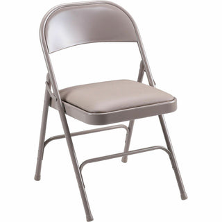 Lorell Padded Seat Folding Chairs - Beige Vinyl Seat - Beige Steel Frame - 4 / Carton - 