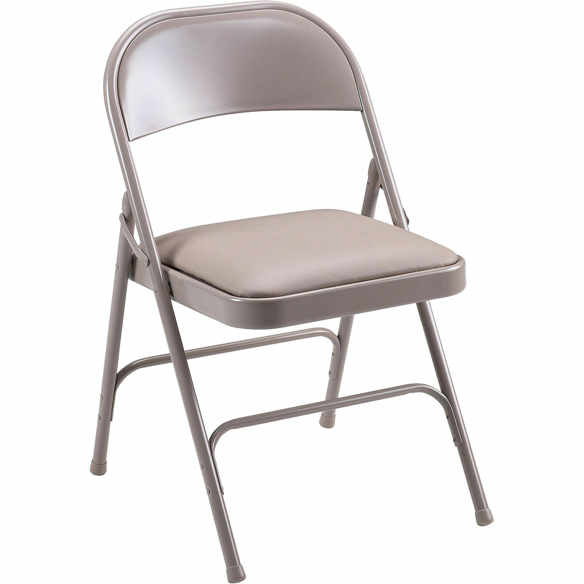 Lorell Padded Seat Folding Chairs - Beige Vinyl Seat - Beige Steel Frame - 4 / Carton - 