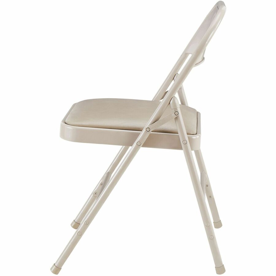Lorell Padded Seat Folding Chairs - Beige Vinyl Seat - Beige Steel Frame - 4 / Carton