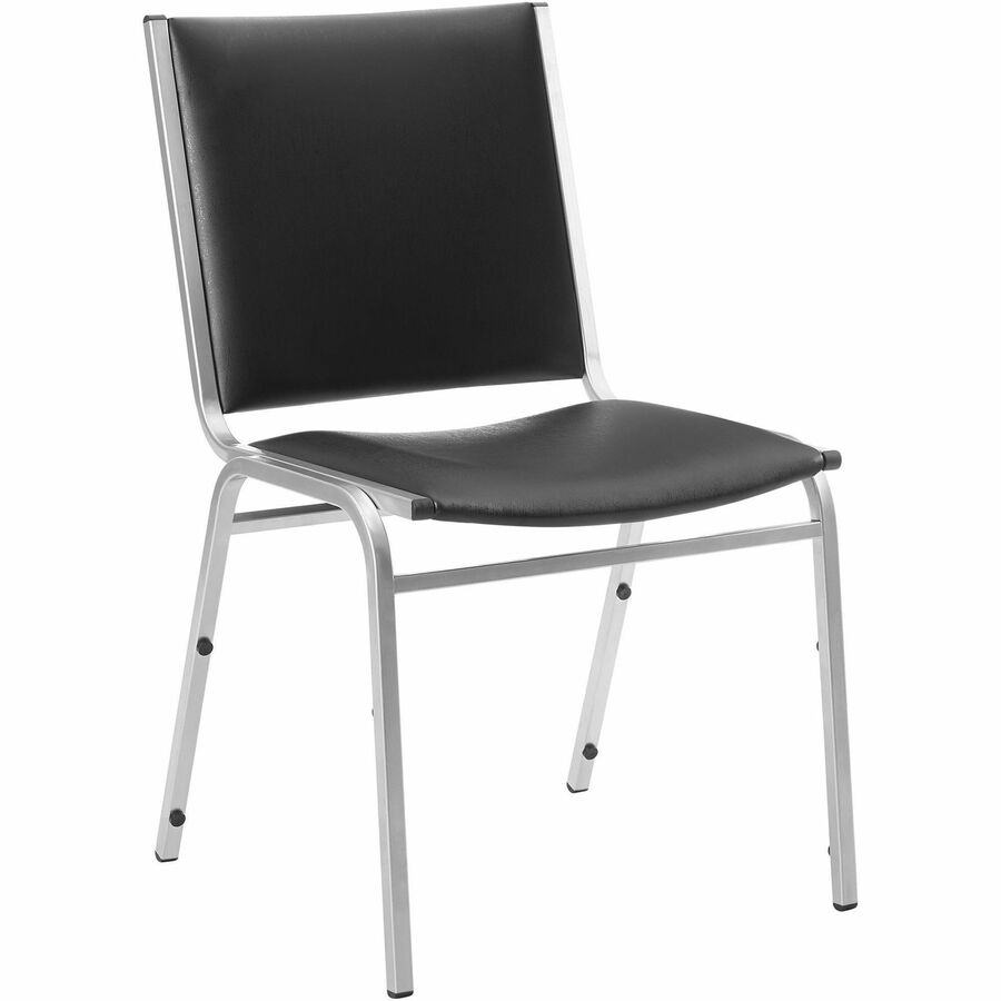 Lorell Padded Stacking Chairs - Black Vinyl Seat - Vinyl Back - Steel Frame - Black - Steel, Vinyl - 4 / Carton