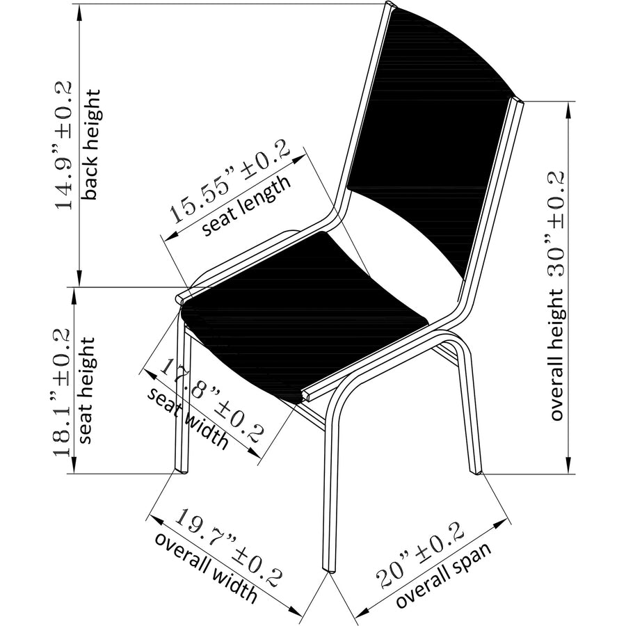 Lorell Padded Stacking Chairs - Black Vinyl Seat - Vinyl Back - Steel Frame - Black - Steel, Vinyl - 4 / Carton