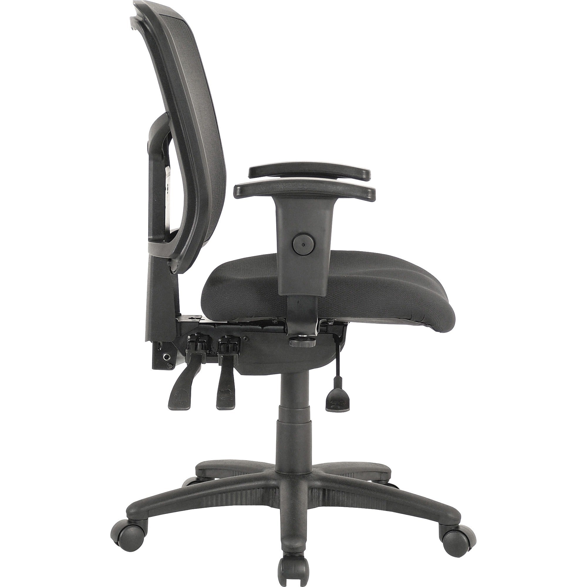 Lorell ErgoMesh Series Managerial Mesh Mid-Back Chair - Black Fabric Seat - Black Back - Black Frame - Mid Back - 5-star Base - 1 Each - 