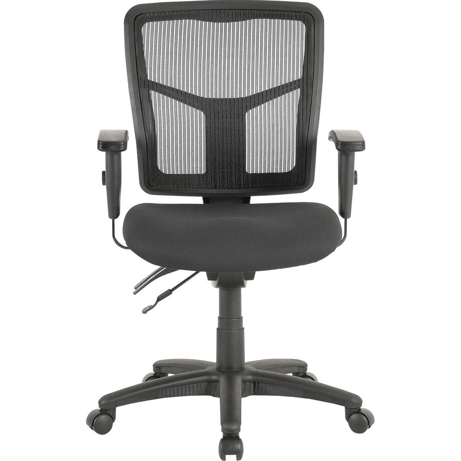 Lorell ErgoMesh Series Managerial Mesh Mid-Back Chair - Black Fabric Seat - Black Back - Black Frame - Mid Back - 5-star Base - 1 Each