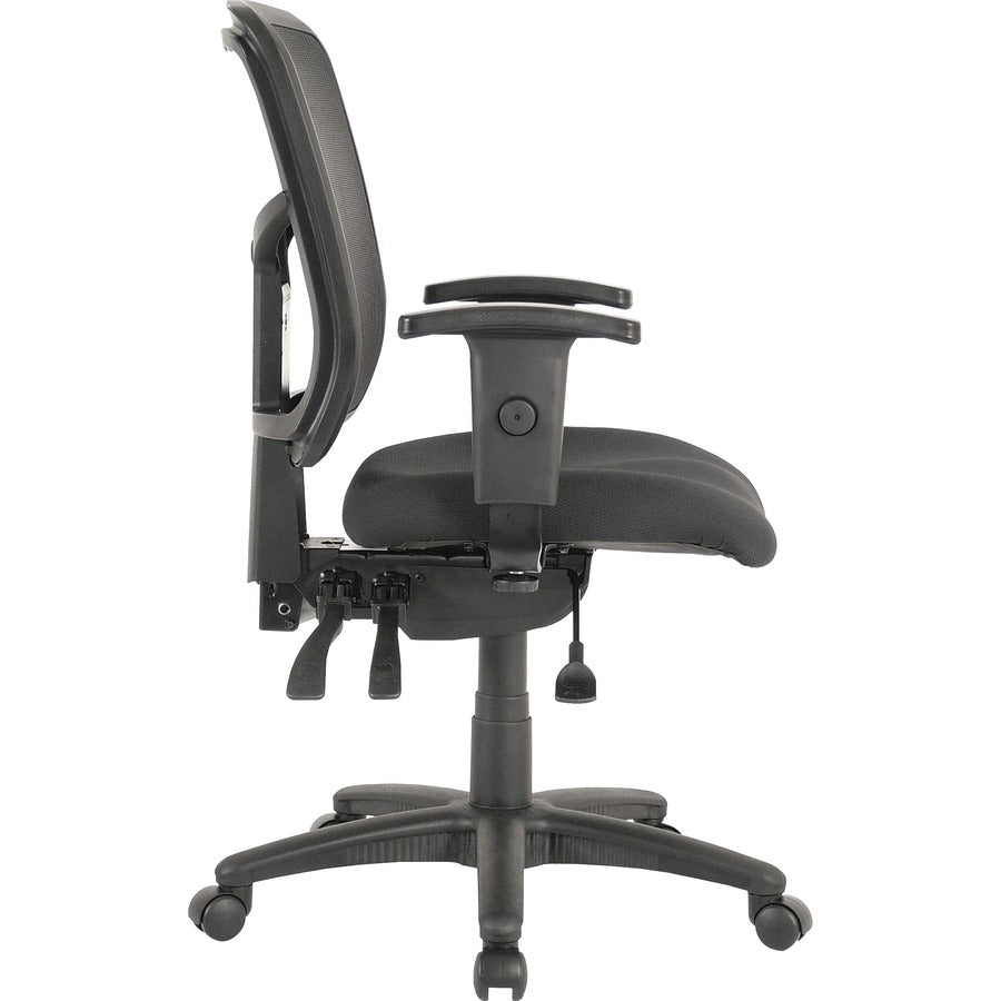 Lorell ErgoMesh Series Managerial Mesh Mid-Back Chair - Black Fabric Seat - Black Back - Black Frame - Mid Back - 5-star Base - 1 Each