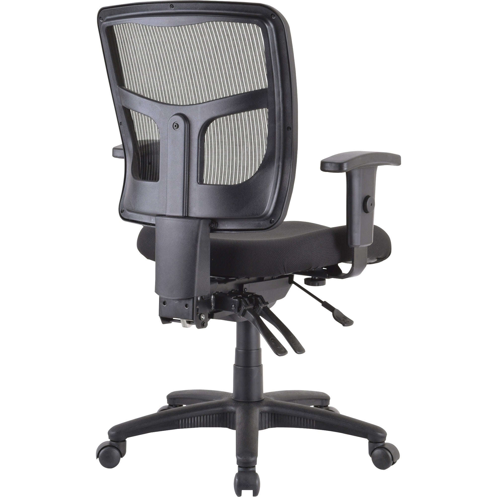 Lorell ErgoMesh Series Managerial Mesh Mid-Back Chair - Black Fabric Seat - Black Back - Black Frame - Mid Back - 5-star Base - 1 Each - 