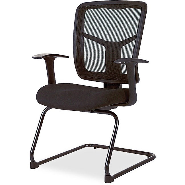 Lorell ErgoMesh Series Mesh Back Guest Chair with Arms - Black Fabric Seat - Black Mesh Back - Cantilever Base - 1 Each - 1