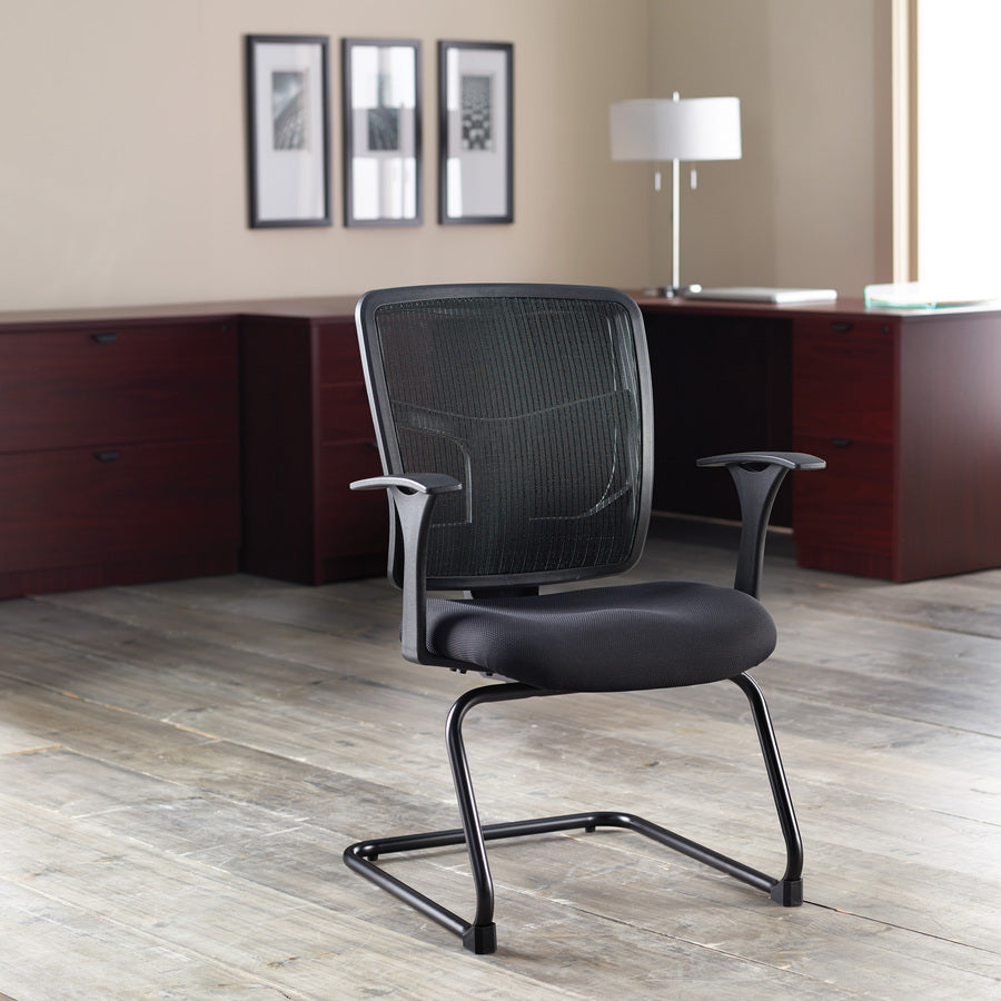 Lorell ErgoMesh Series Mesh Back Guest Chair with Arms - Black Fabric Seat - Black Mesh Back - Cantilever Base - 1 Each - 2