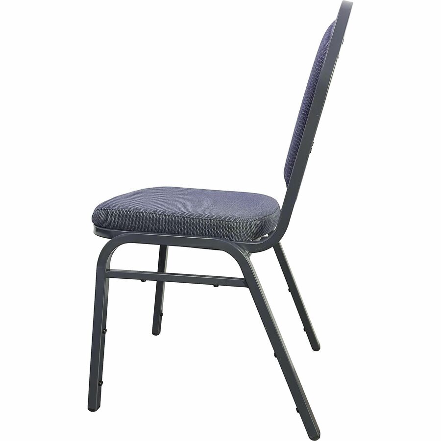 Lorell Round-Back Upholstered Stack Chairs - Blueberry, Black Fabric Seat - Charcoal Steel Frame - Blue, Black - 4 / Carton